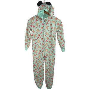 Disney Parks Mickey Ears Christmas Pajamas One Piece Mickey Treats Teal Kids 7/8